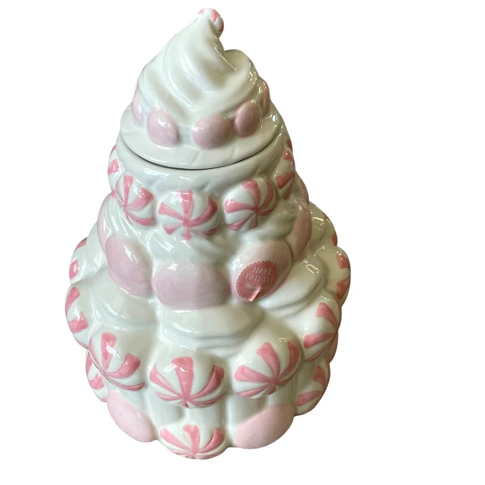 Pink Peppermint Candy Cookie Jar Holiday Canister by Peppermint & Pine NEW